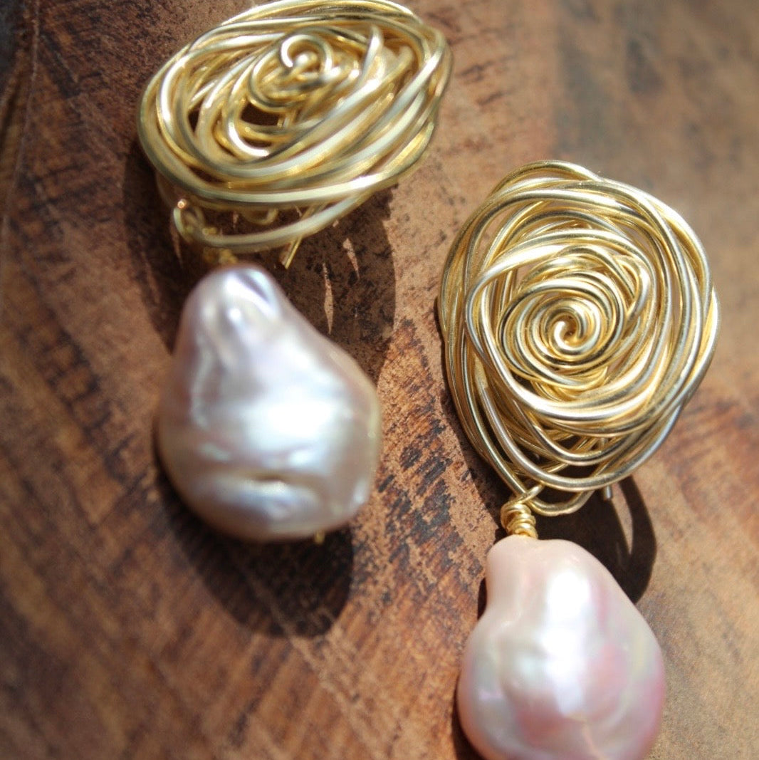 Baroque Pearl Rose Dangles