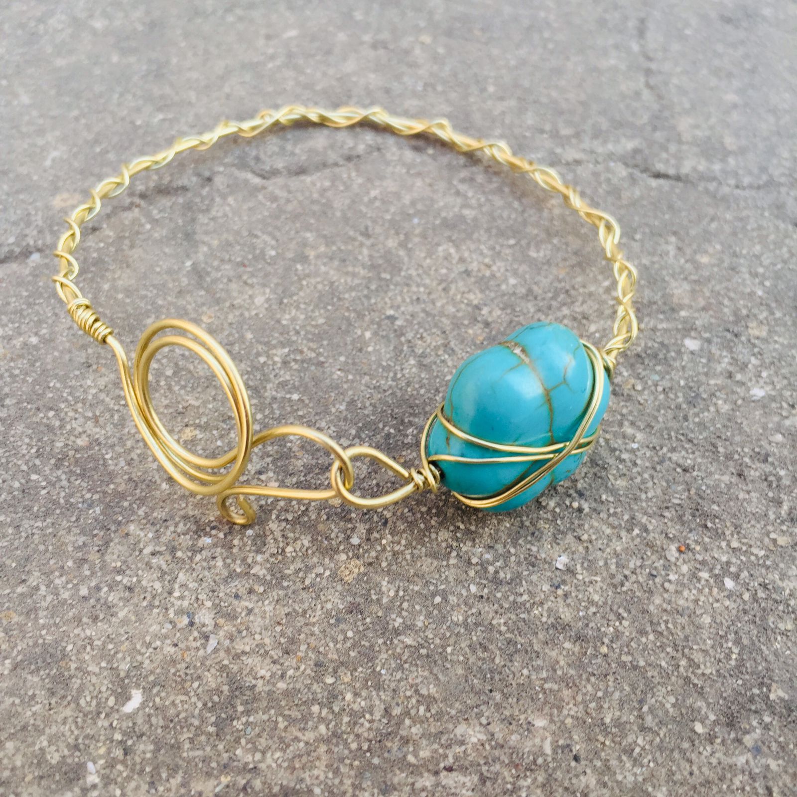 Turquoise Brass Wire Bracelet