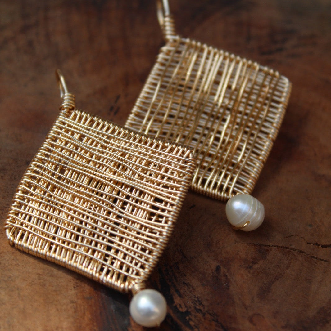 Golden Square Pearl Drops