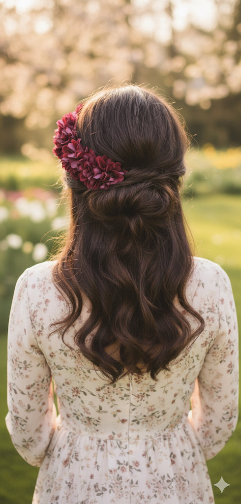 Red Floral Fabric Headpiece