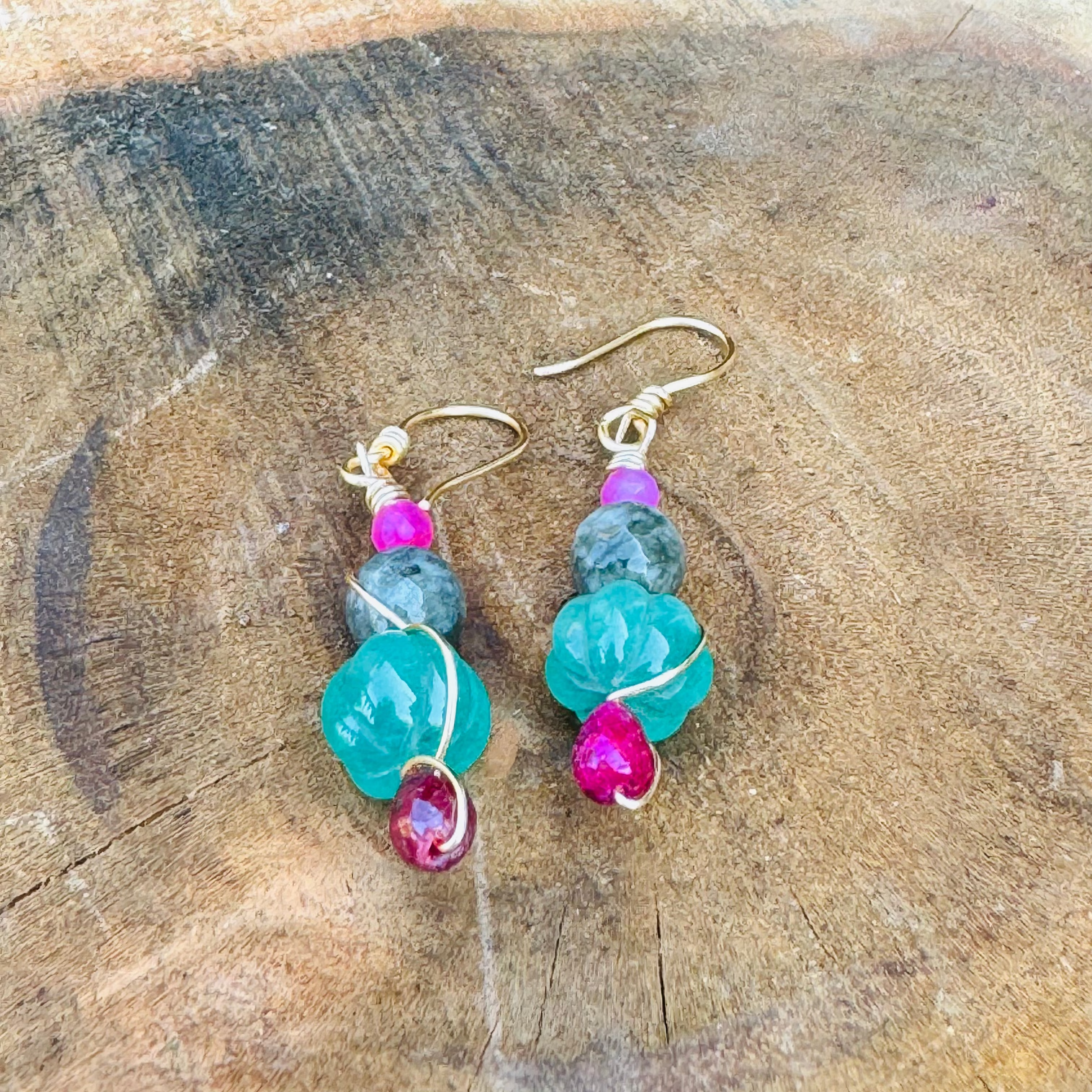 Grey Quartz & Ruby Dangles