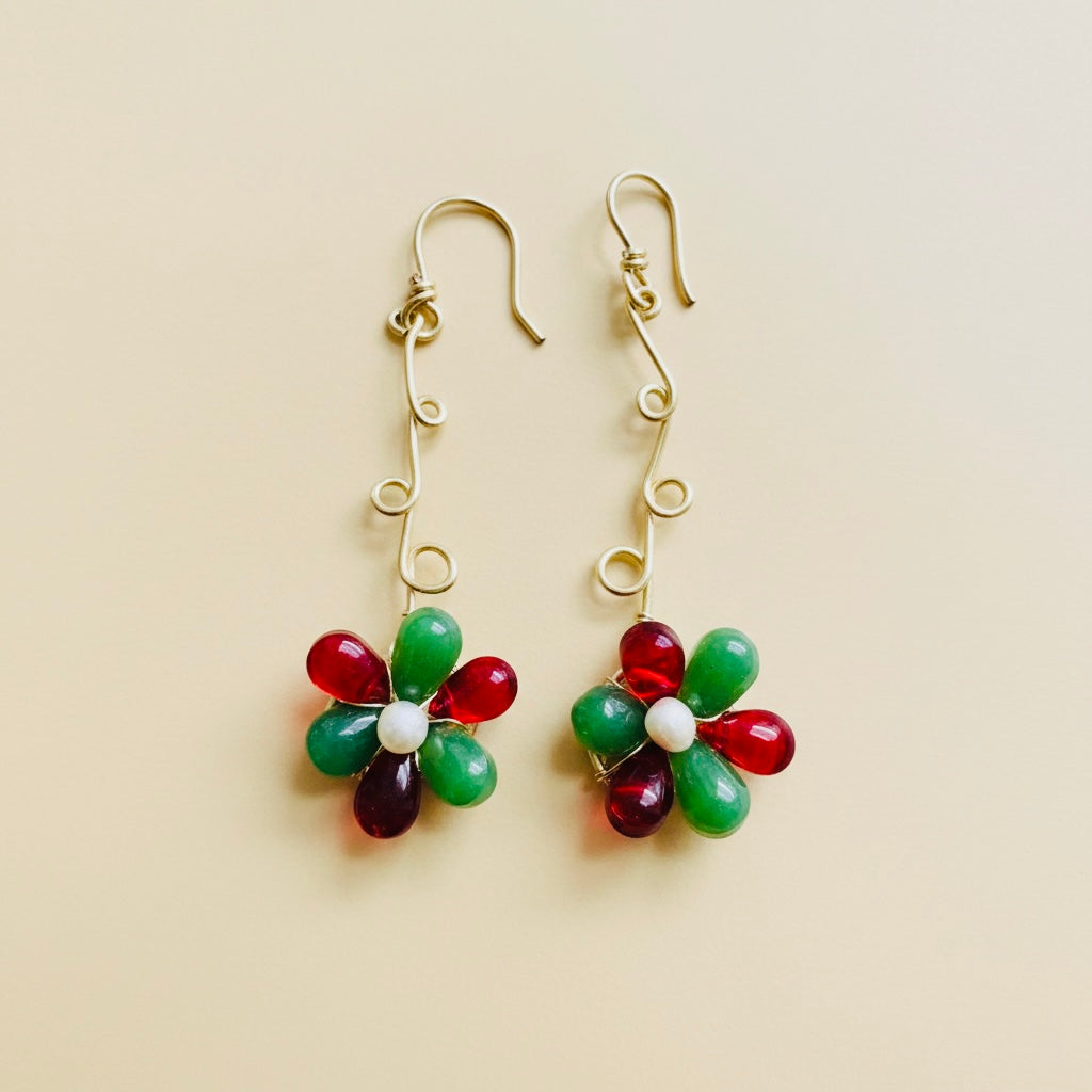 Floral Gem Spiral Earrings