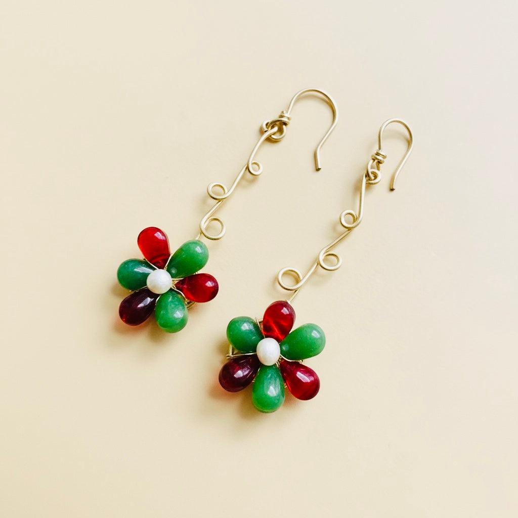Floral Gem Spiral Earrings
