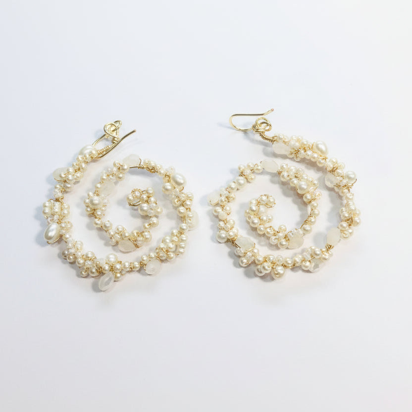 Spiral Pearl Hoop Earrings