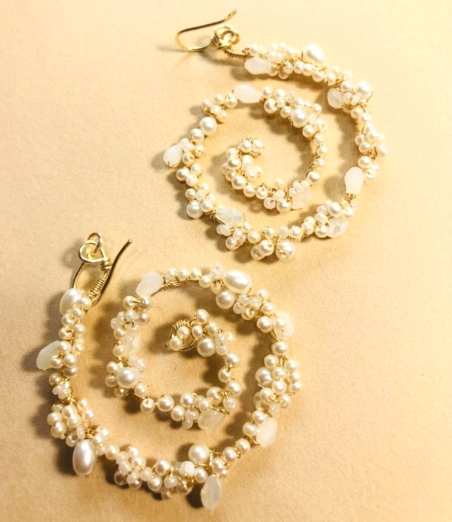 Spiral Pearl Hoop Earrings