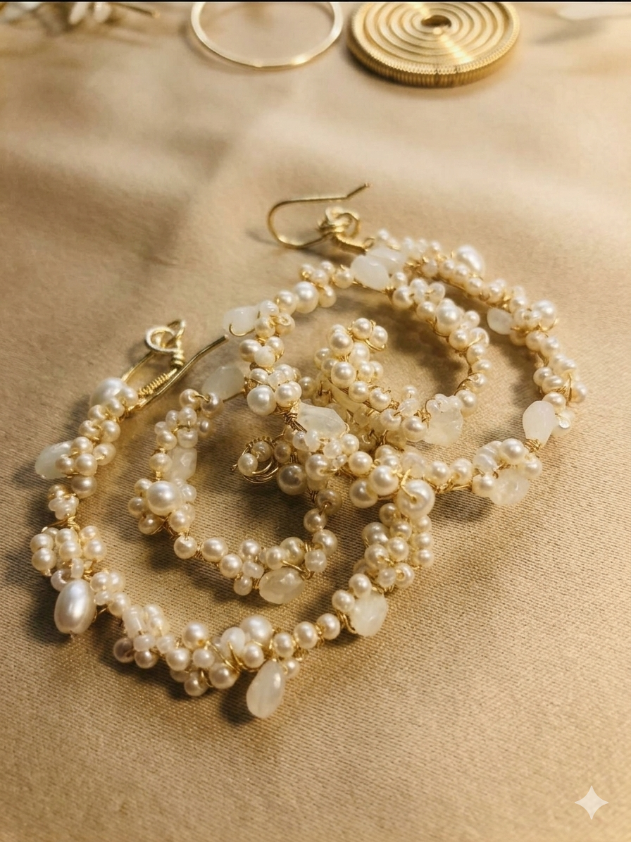 Spiral Pearl Hoop Earrings