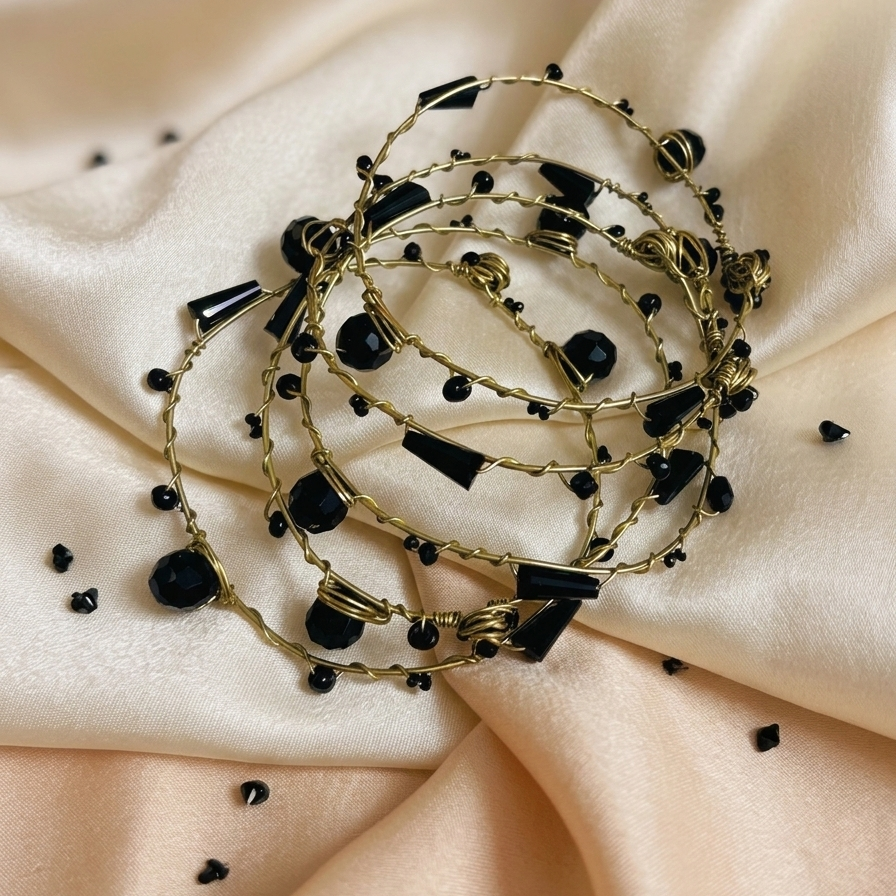 Midnight Stone Brass Bangles