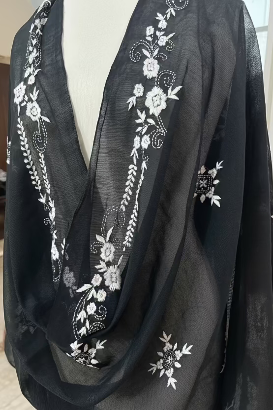 Classic Black Chikankari Dupatta 🖤