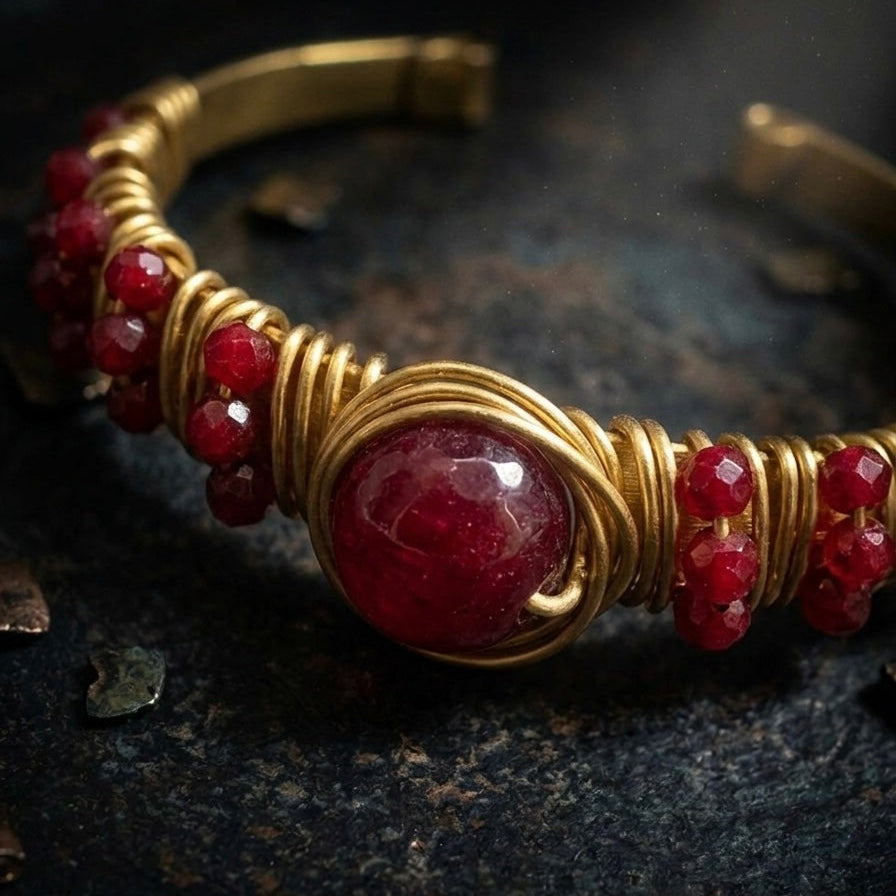 Luxe Brass & Ruby Cuff ✨