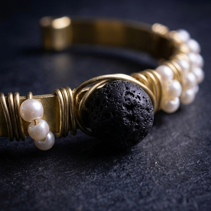 Smoky Glow Pearl Open Cuff 💫