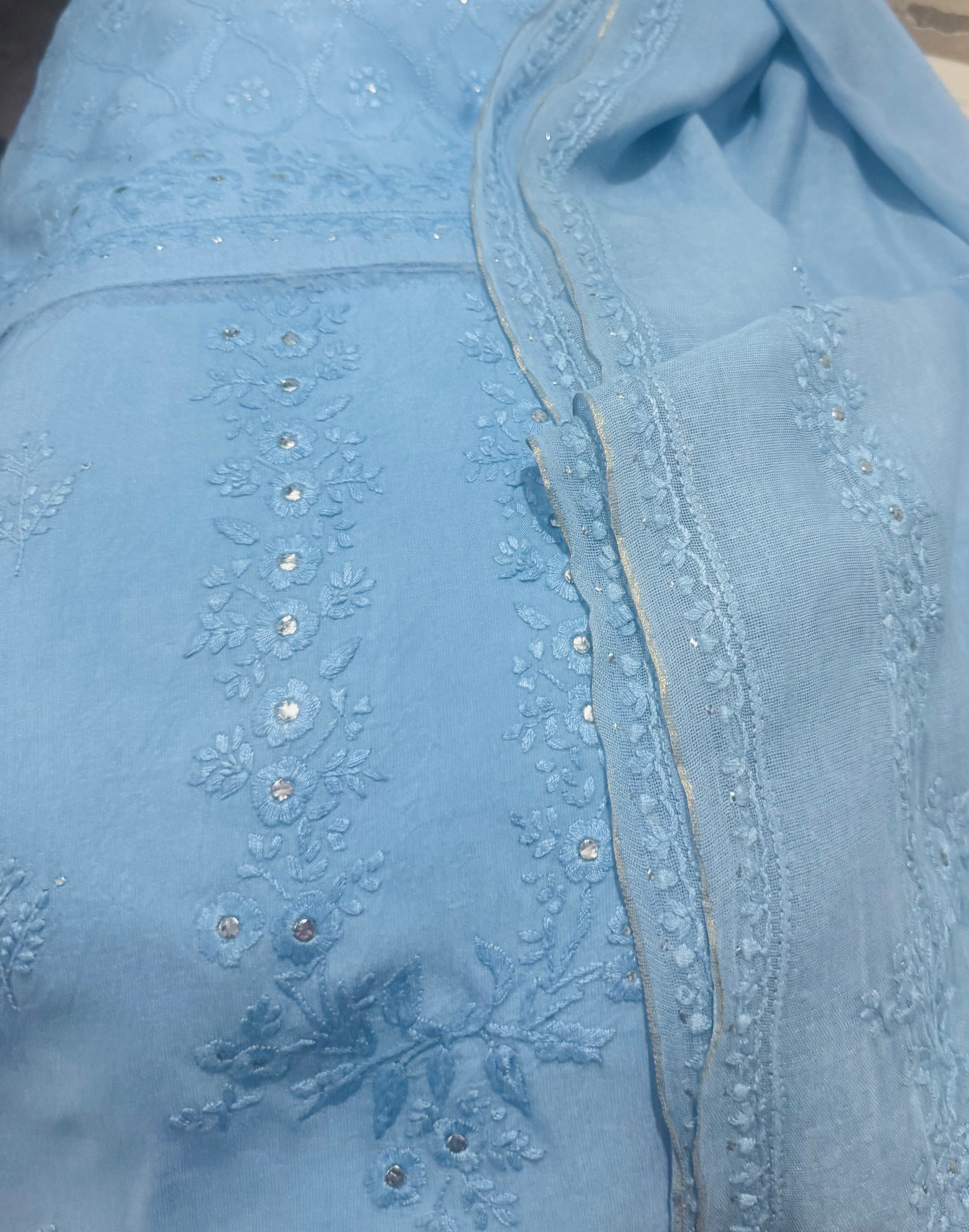 Blue Chikankari Formal