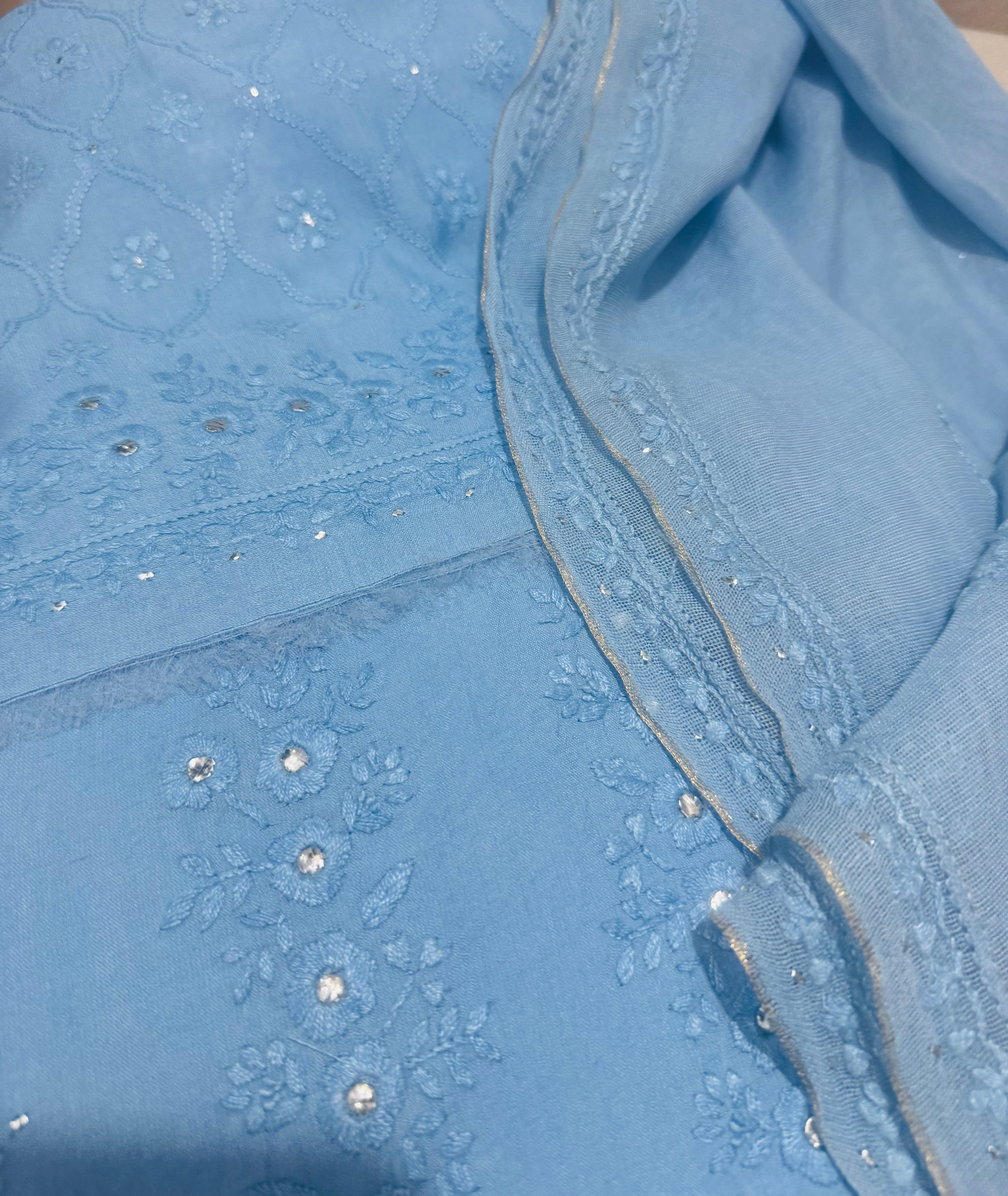 Blue Chikankari Formal