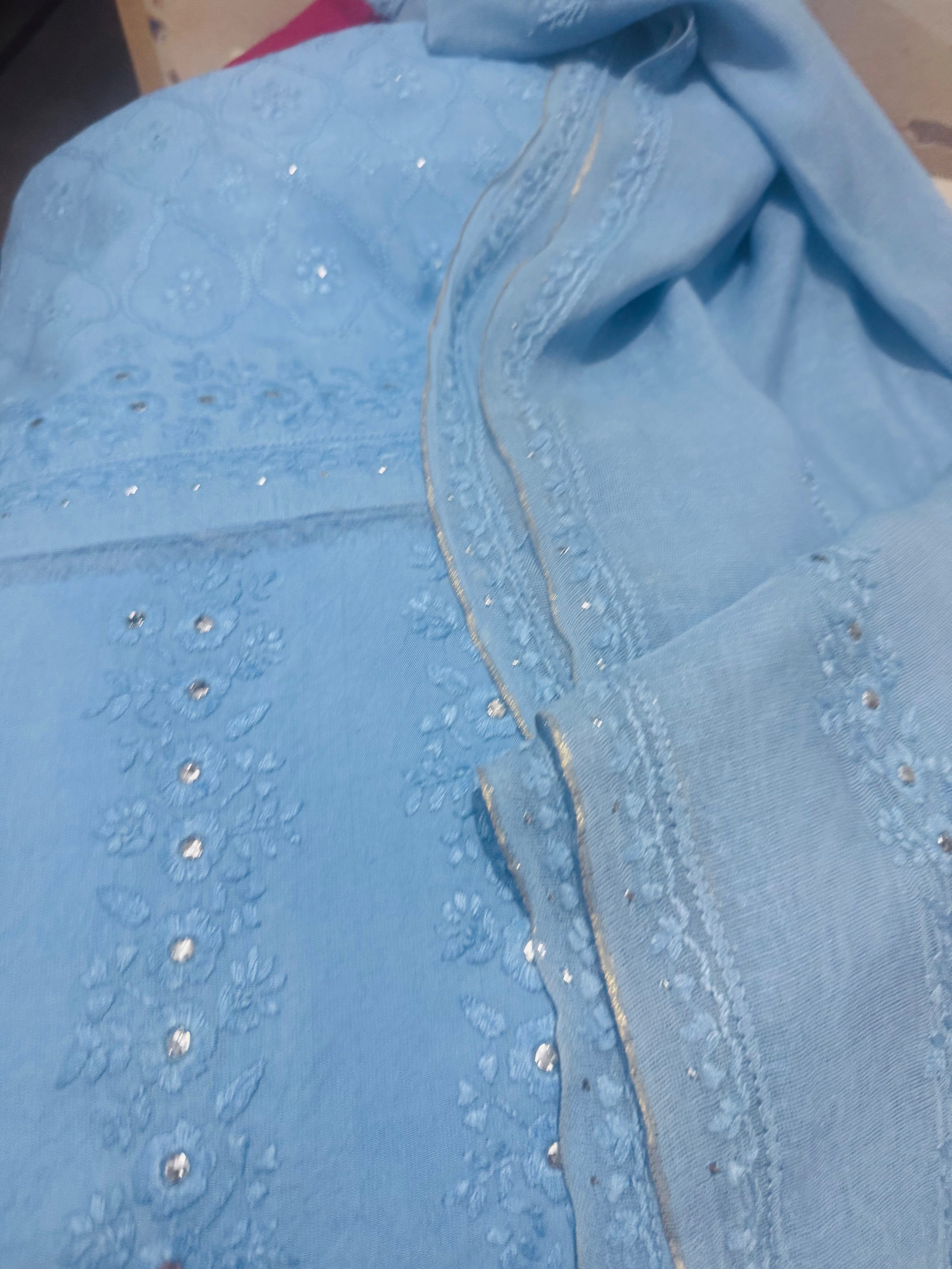 Blue Chikankari Formal
