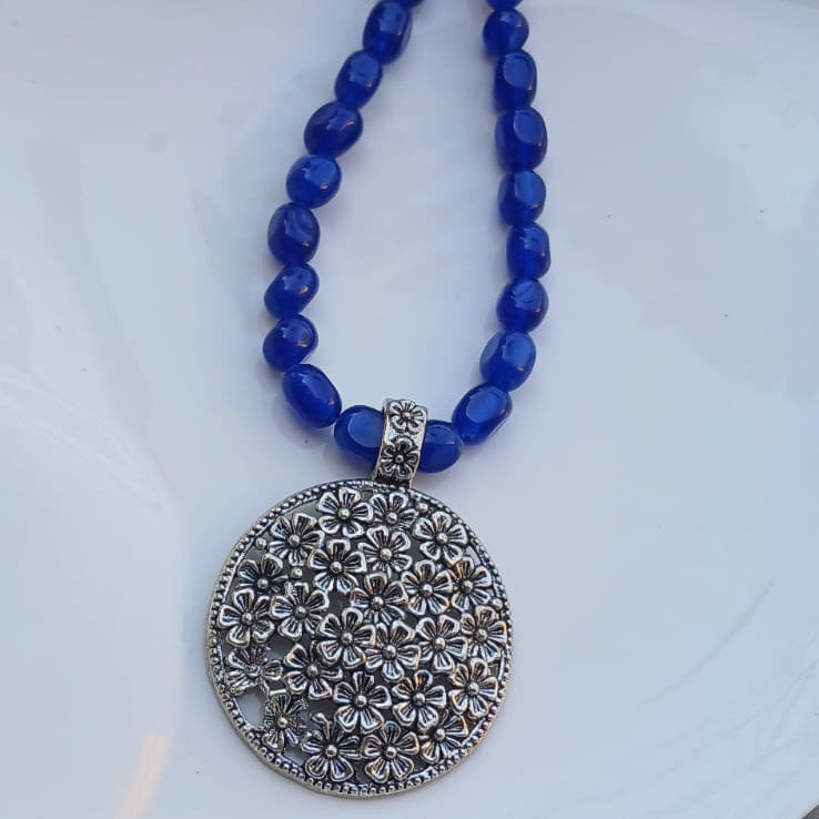 Lapis & Silver Pendant Mala