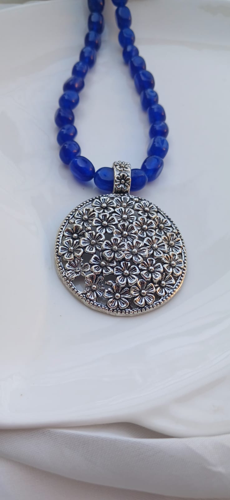 Lapis & Silver Pendant Mala