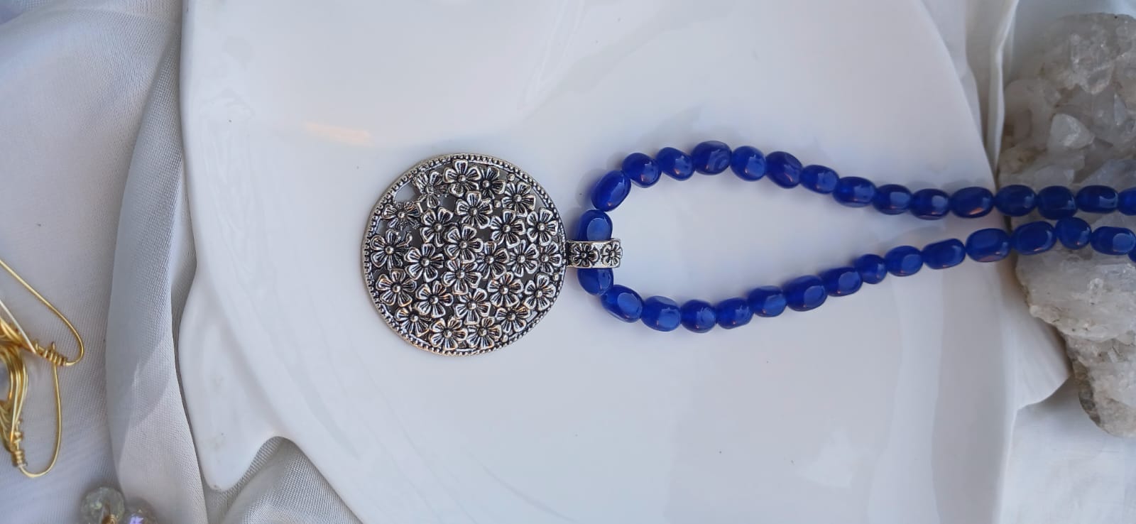 Lapis & Silver Pendant Mala
